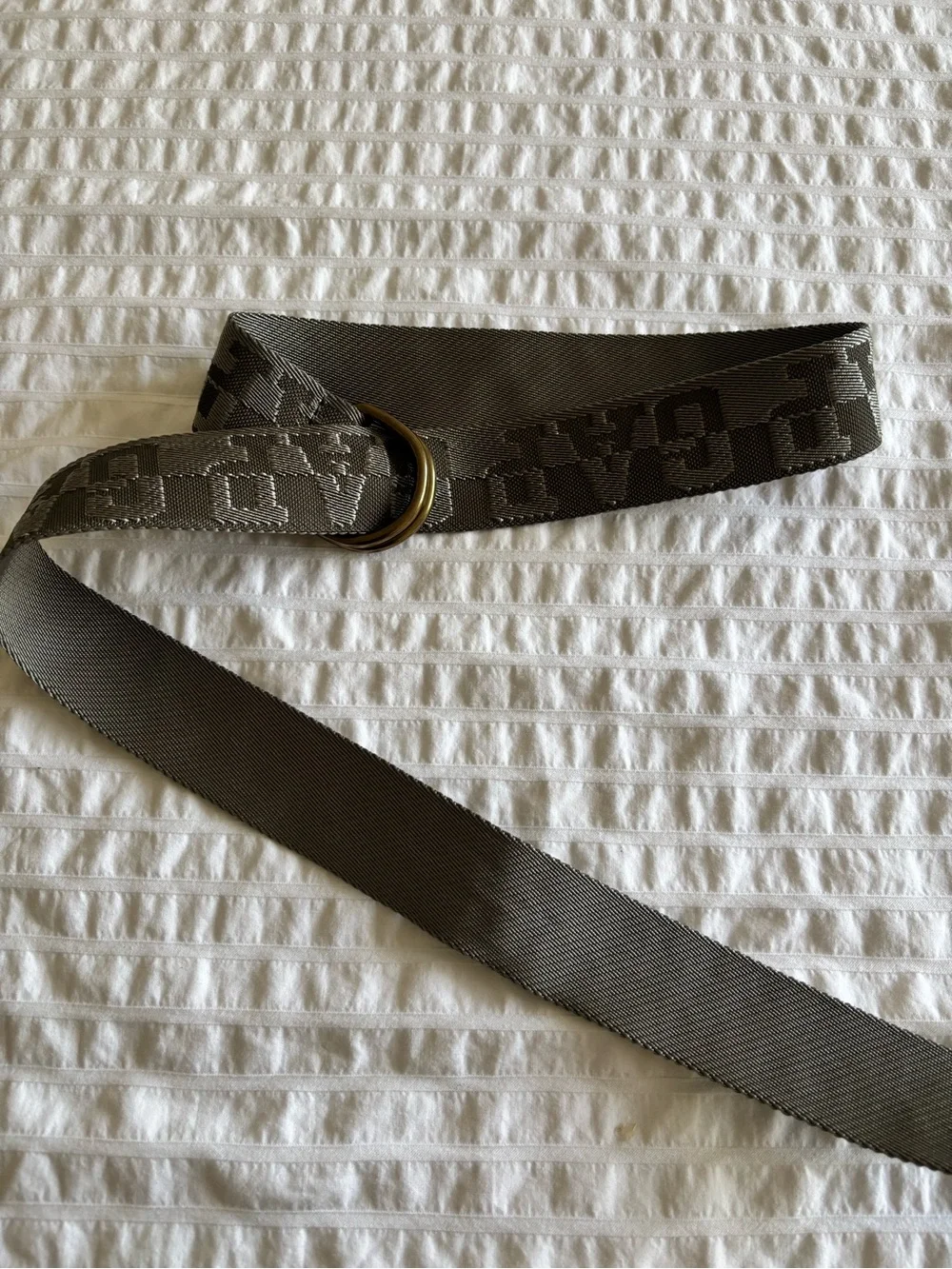 GAP Olive Gray Jacquard Webbing Belt with Gold Double-Ring Buckle